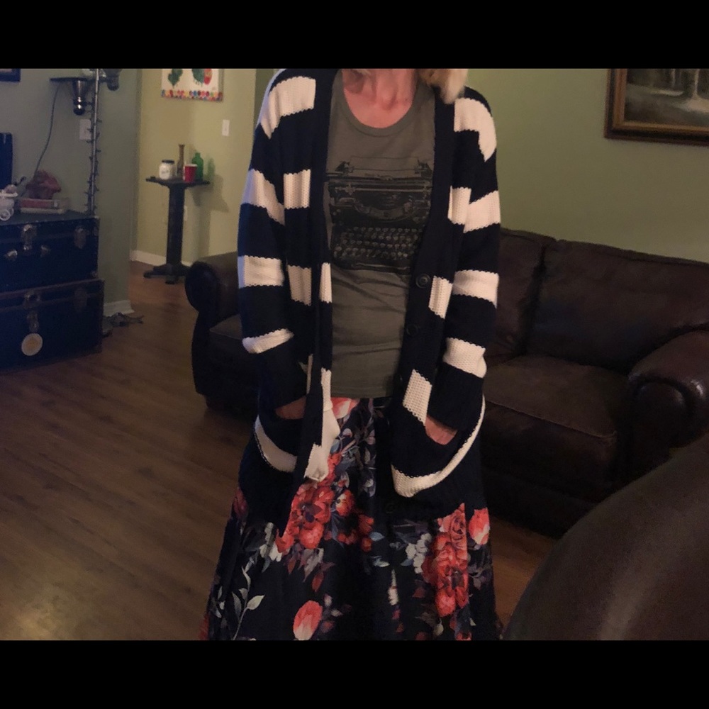 Blue and White Striped Cardigan NWOT